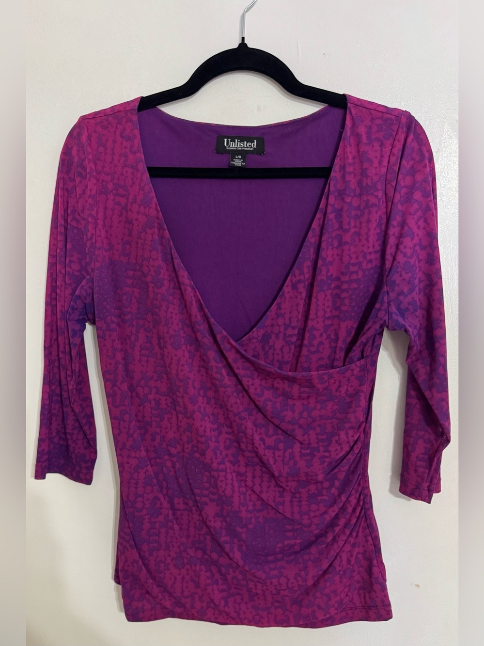 Kenneth Cole Magenta and Purple Wrap-Style 3/4 Sleeve Top size Large